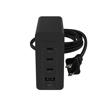 mophie Speedport 120W GaN Dual USB-C & USB-A Fast Wall Charger | Compact Foldable Prongs | 120 Watt - Black - color: Black, style: 120W