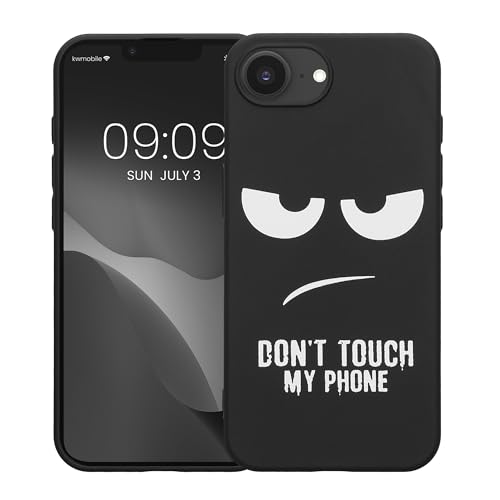 kwmobile TPU Silicone Case Compatible with Apple iPhone 17e / iPhone 16e - Case Soft Cover - Don't Touch My Phone White/Black - size: iPhone 17e / iPhone 16e