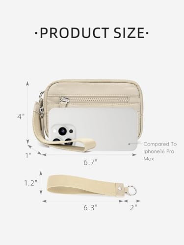 WESTBRONCO Wristlet Wallets for Women – RFID Blocking Quilted Nylon Phone Wallet, Card Holder Purse for Travel & Everyday Use - color: Khaki
