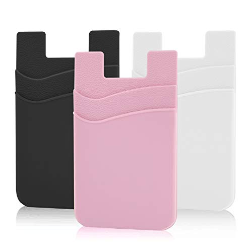 SS Phone Wallet, Phone Card Holder Pocket Pouch Stick on for Phone Cases Silicone Double Pockets Suitable for iPhone, Android, Samsung Galaxy 3 Pack - color: Black Pink White
