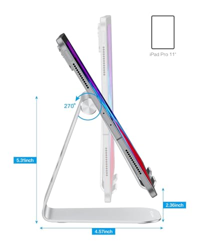 OMOTON T1 Adjustable Tablet Stand for Desk, Aluminum Holder for iPad Silver - color: Silver