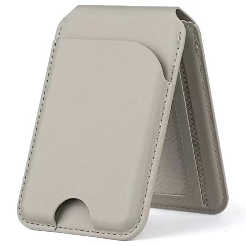 Magnetic Wallet for Mag-Safe with Adjustable Stand, 5 Card Holder, RFID Blocking,Upgraded Leather Card Holder Wallets Compatible with iPhone 17 16 15 14 13 12 Series - color: Grey folding support