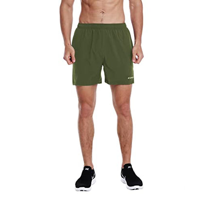 EZRUN Men's 5" Athletic Running Shorts Quick Dry with Liner Zip Pocket - color: Army Green, size: Small