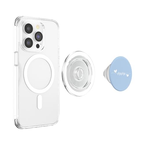 Cute Mama Lettering Hearts Mom Blue PopSockets PopGrip for MagSafe - style: Magnetic PopGrip