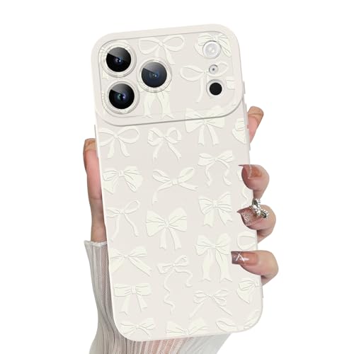 MZELQ for iPhone 17 Pro Max Case 2025 Bow Paint Pattern -White | Silicone Cute, Camera Protection Soft Slim Phone Cover for Girls Women - color: White-Bow, size: iPhone 17 Pro Max