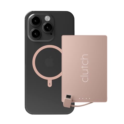 Clutch - Pro USB-C Portable Charger - Compatible with iPhone 15, 16, 17 & Android Devices - Power Bank Magnetic Battery - TSA Travel Approved - USB Rechargeable - Built-in Cable - 5000 mAh - 3.7oz - color: Rose Gold