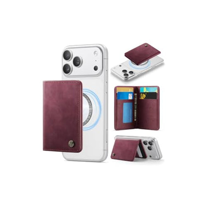 Magnetic Wallet Card Holder with RFID Protection, PU Leather Slim Wallet, Strong Magnet Attachment for iPhone 18/17/16/15/14/13/12 Series Pro Max Plus Mini-Wine - color: Wine