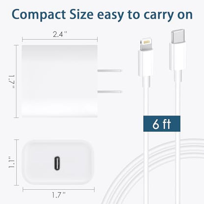 CXX iPhone 14/13/12 Charger 20W Fast Charging [MFi Certified] - color: White, size: 6FT