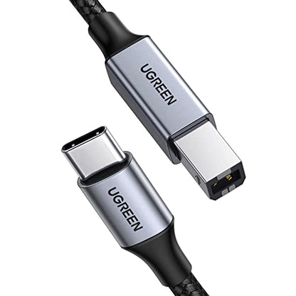 UGREEN USB-B to USB-C Cable 10FT, Nylon Braided for Printer & MIDI - color: Silver, size: 10 FT