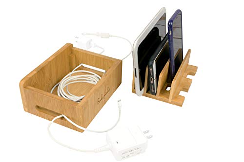 Bamboo Charging Station & Multi-Device Organizer – Large Capacity Desktop Dock for Smartphones, iPhone, iPad, and Tablets