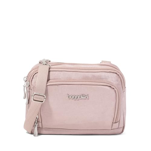 Baggallini Triple Zip with Front Wallet/Trifecta RFID Wallet Crossbody - color: Blush Shimmer