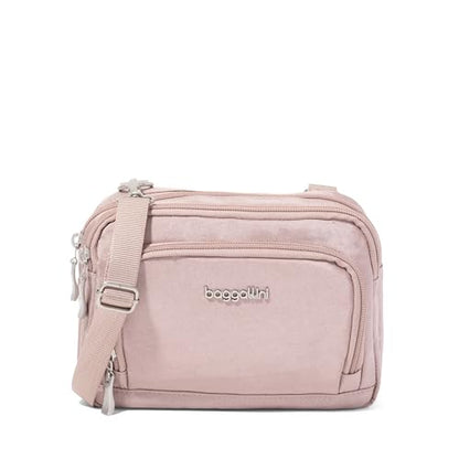 Baggallini Triple Zip with Front Wallet/Trifecta RFID Wallet Crossbody - color: Blush Shimmer