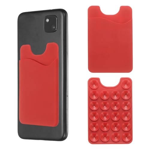 uxcell 2 Pack Suction Phone Card Holder, Silicone Suction Cup Phone Grip Card Holder Mount with Card Slot for Cellphone, Wine Red - color: Wine Red
