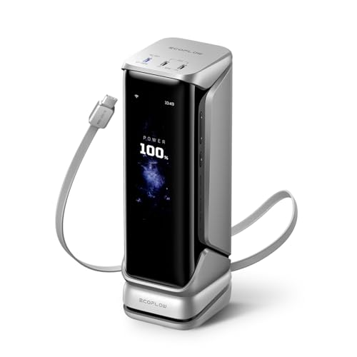 EF ECOFLOW Rapid Pro X Power Bank, 27650mAh 4-Part with 300W Output, Portable Charger with 140W Built-in Cable, for MacBook, iPhone, Laptops, and More - color: Dark Black