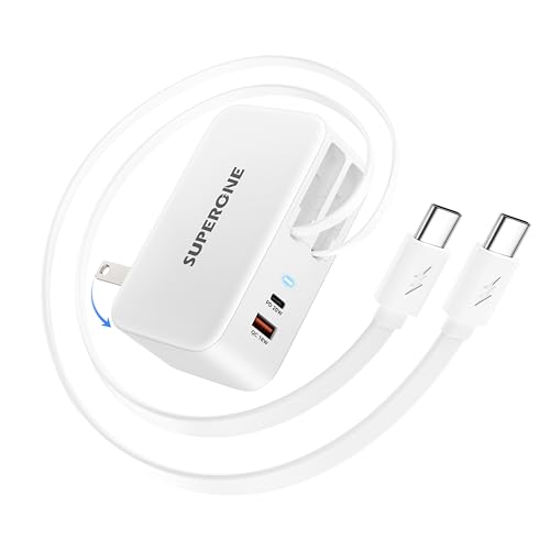 SUPERONE 4 in 1 Retractable Wall Charger with Dual USB C Cables - color: White