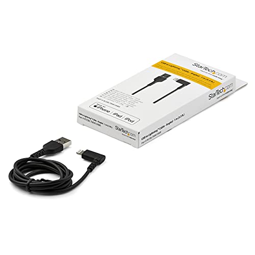 StarTech 3.3ft/1m Angled USB-A to Lightning Cable, Black (RUSBLTMM1MBR) - color: Black, size: 1m