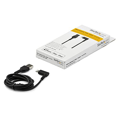 StarTech 3.3ft/1m Angled USB-A to Lightning Cable, Black (RUSBLTMM1MBR) - color: Black, size: 1m