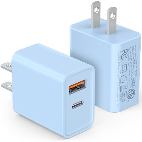[2 Pack] 20W USB C Charger Block, Dual Port Fast Charging Wall Plug - color: 2-Pack Baby Blue