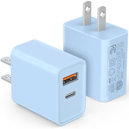 [2 Pack] 20W USB C Charger Block, Dual Port Fast Charging Wall Plug - color: 2-Pack Baby Blue