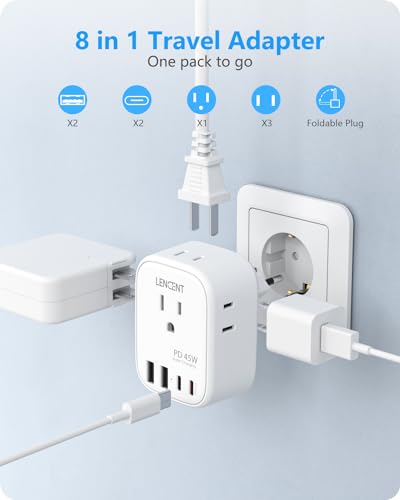 LENCENT European Travel Plug Adapter, PD 45W Type C Foldable Power Plug - style: Type C-45W-Most of Europe