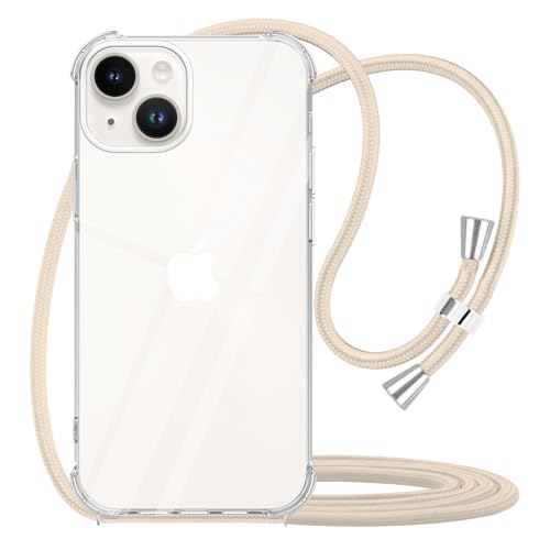 for iPhone 14 Plus Clear Case Crossbody Adjustable Shoulder Neck Lanyard Strap Cover Women Girls Soft Slim Protective Hanging Phone Mobile Case for iPhone 14 Plus - Beige - size: for iPhone 14 Plus