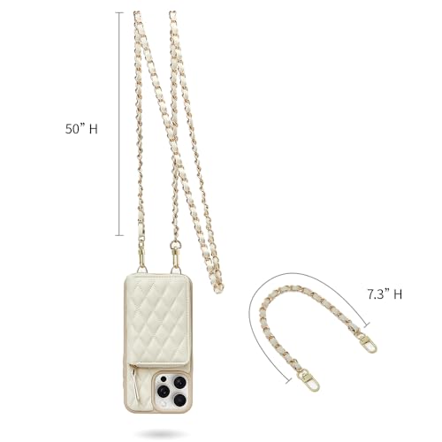 LAMEEKU Wallet Case Compatible with iPhone 13 Pro Max, Crossbody Quilted Leather Card Holder with Chain Strap Protective Bumper Cover for iPhone 13 Pro Max, 6.7 Inch-Beige - color: Beige-01, size: iPhone 13 Pro Max-6.7"