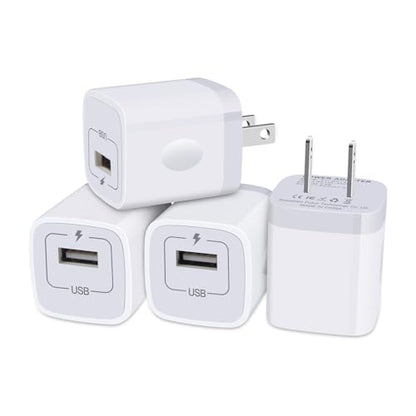 Charger Block for iPhone, Plug in Phone Charger, Sicodo 4Pack Single Port USB Wall Charge Fast Charging Adapter Cube Box for iPhone 16 15 14 13 SE(2020) 12/11pro/XS/XS Max,Samsung Galaxy S25/S24/S23 - color: White