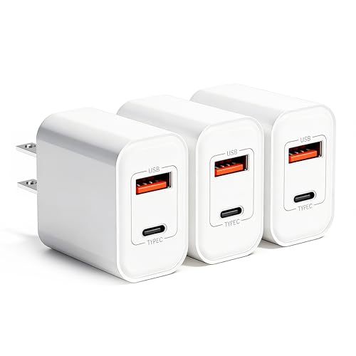 3‑Pack 20W USB C Charger Block Fast Charging Dual Port Power Adapter Plug