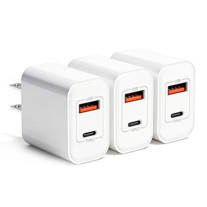 3‑Pack 20W USB C Charger Block Fast Charging Dual Port Power Adapter Plug