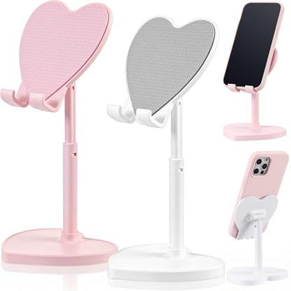 Kathfly 2 Pack Cute Phone Stand for Desk, Pink and White, Heart - color: Pink and White, style: Heart
