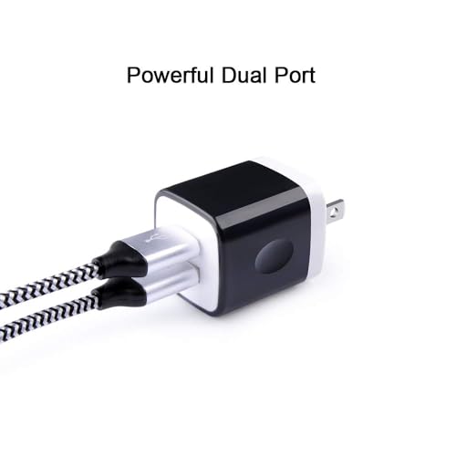 USB Wall Charger Block 2.1A Dual Port Samsung Charger Plug with 2Pack 6ft - color: White