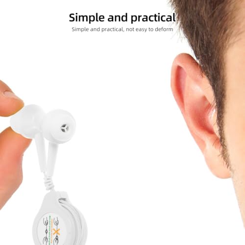 Mipcase Retractable Earbuds with 3.5mm Jack, Tangle-Free Wired in-Ear Headphones, Dual Pull Stretchable Earphones for MP3 Player Smartphone Airplane Travel, White