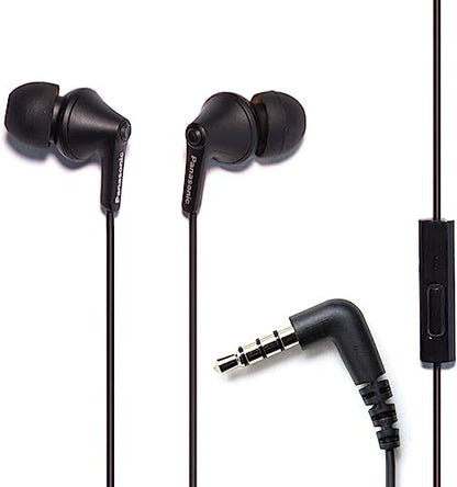 Panasonic ErgoFit Wired Earbuds with Microphone, 3.5mm Jack Wired Headphones with Mic and Call Controller, Ergonomic Custom-Fit Earpieces (S/M/L), for Phones and Laptops - RP-TCM125-KA (Matte Black) - color: Matte Black, size: S/M/L, style: With Mic