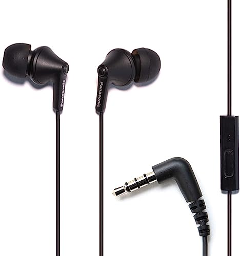 Panasonic ErgoFit Wired Earbuds with Microphone, 3.5mm Jack Wired Headphones with Mic and Call Controller, Ergonomic Custom-Fit Earpieces (S/M/L), for Phones and Laptops - RP-TCM125-KA (Matte Black) - color: Matte Black, size: S/M/L, style: With Mic