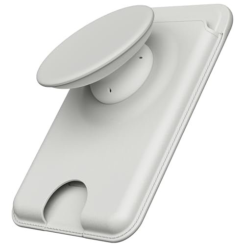 Sinjimoru Phone Wallet for MagSafe, Phone Card Holder with Grip, Grey | M-Tap Tok Wallet, 3200G strength, soft silicone finger holder, vegan leather, phone stand, fits iPhone 17-12 - color: Grey