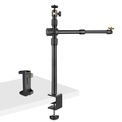 Camera Desk Mount Table Stand with Magic Arm and 1/4" Ball Head, Phone Desk Mount, Overhead Webcam Mount, Adjustable Light Stand Tabletop C Clamp for DSLR Ring Light Live Streaming Photo Video - color: OS03