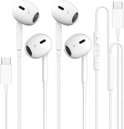 2 Pack Type C Headphones Wired for iPhone 17 16 16e 15 Pro Max Plus, USB C Earphones with Microphone & Delivers Crisp Stereo Sound with Rich bass Earbuds for iPhone 15 16 Pro Max, iPad