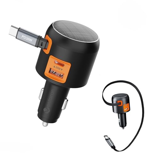 60W Retractable Car Charger, 3-Port USB-C Fast Charging Adapter - color: Orange