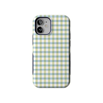 Casely iPhone 12 Mini Case | Pastel Picnic | Blue & Green Gingham | Bold Protective Design | Compatible with MagSafe - color: Pastel Picnic | Blue & Green Gingham, size: Iphone 12 Mini