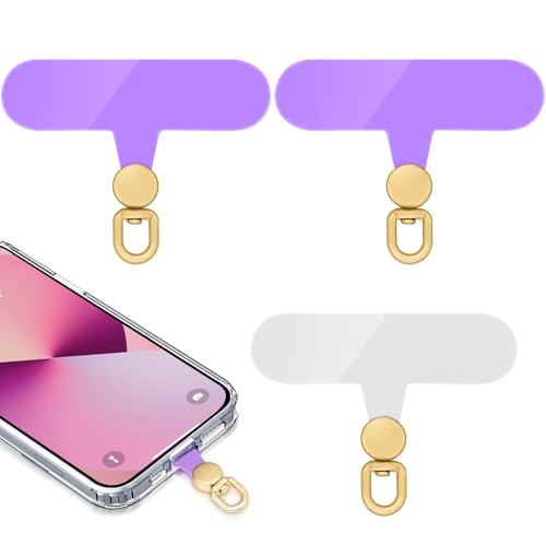 360°Rotatable Phone Tether Tab,3 Pieces Universal Phone Lanyard Patch Without Adhesive,Phone Lanyard Replacement Part for Cell Phone Strap(Purple+Transparent) - color: Purple+Transparent