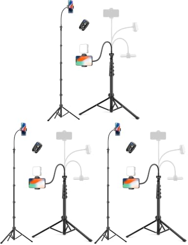 Phone Tripod, 86" Tall Tripod for iPhone with Flexible Gooseneck & Remote, Portable Aluminum Cellphone Stand for Selfies, Video Recording,Travel, Compatible with iPhone Android (Pack of 3) - size: 86 inch (Pack of 3)