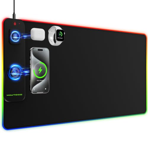 HAUTOCO Wireless Charging Mouse Pad, RGB Large Gaming Desk Mat - color: Black-31.5"x15.75"