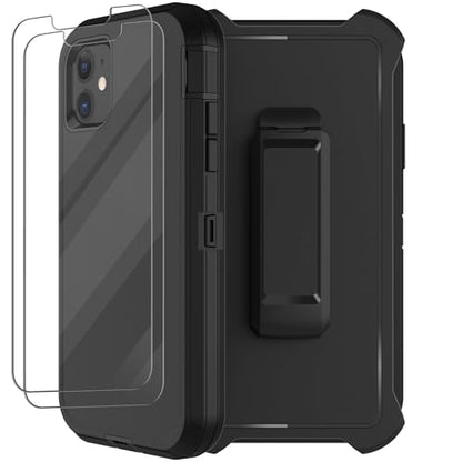 for iPhone 11 Case with Belt Clip Holster, 2 x Screen Protector, [Military Grade] Heavy Duty Full Body Shockproof Dust-Proof Drop Proof Rugged Protective Cover for Apple iPhone 11 Black - color: Black