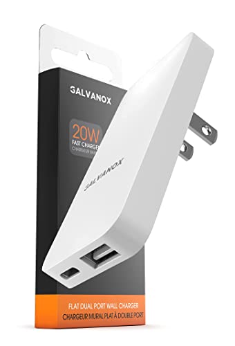 Type C Flat Wall Charger, Galvanox Ultra Slim (Multi-Port Power Adapter) for iPhone 13/14/15/16 iPhone 17 Pro/Max and Samsung Galaxy Models, 20W Fast Charging Outlet Plug (Dual USB-C USB-A)