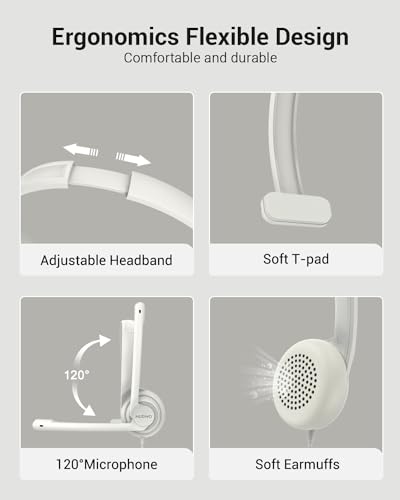 NUBWO HW02 USB Headset with Microphone Noise Cancelling & in-line Control - color: White, size: 1 pack