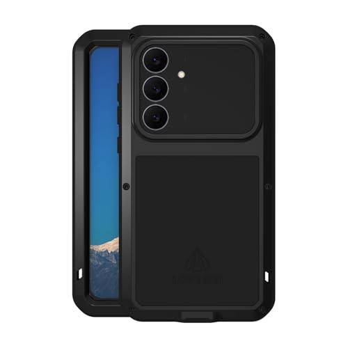 LOVE MEI Military Rugged Case for Samsung Galaxy S25 FE 5G, with Tempered Glass Screen Protector, Shockproof Dustproof Scratch Proof Hybrid Metal and Silicone Gel Heavy Duty Full Body Cover (Black) - color: Black
