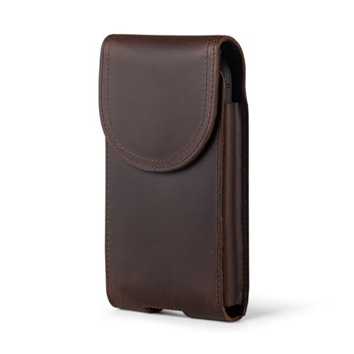 Top Grain Leather Cell Phone Holster Belt Pouch with Belt Clip Loop - color: Coffee