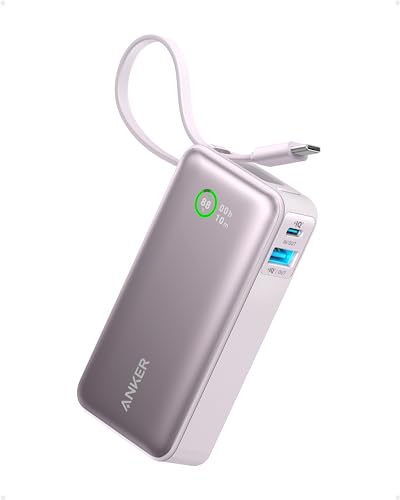 Anker Nano Power Bank,10,000mAh 30W Portable Charger,Built-in USB-C Cable - color: Lilac purple