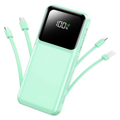 Portable Charger Power Bank with Built in Cable 20000mAh Fast Charging - color: Green