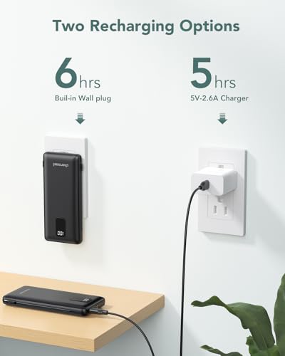 charmast Portable Charger Power Bank 10000mAh with Built-in AC Wall Plug - color: Black